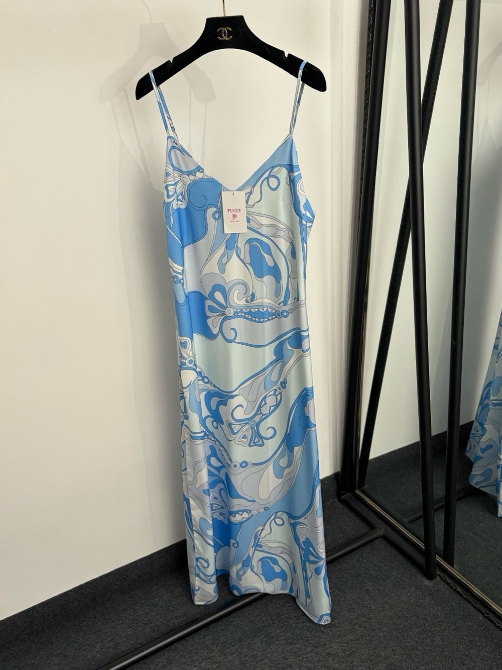 Emilio Pucci Blue and White Abstract Print Slip Dress